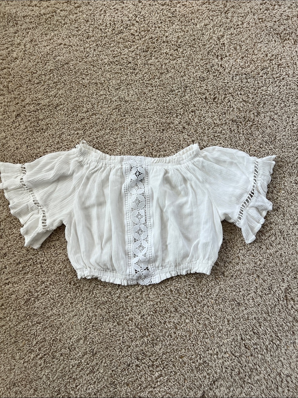 H&M White Crochet-Trim Crop Top